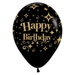 Ballonger, happy birthday svart 6 st