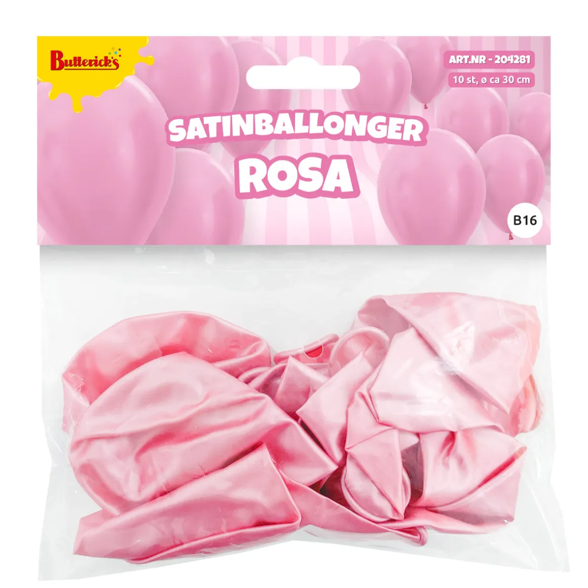 Ballonger, satin rosa 10 st
