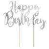 Cake toppers, happy birthday silver 22,5 cm