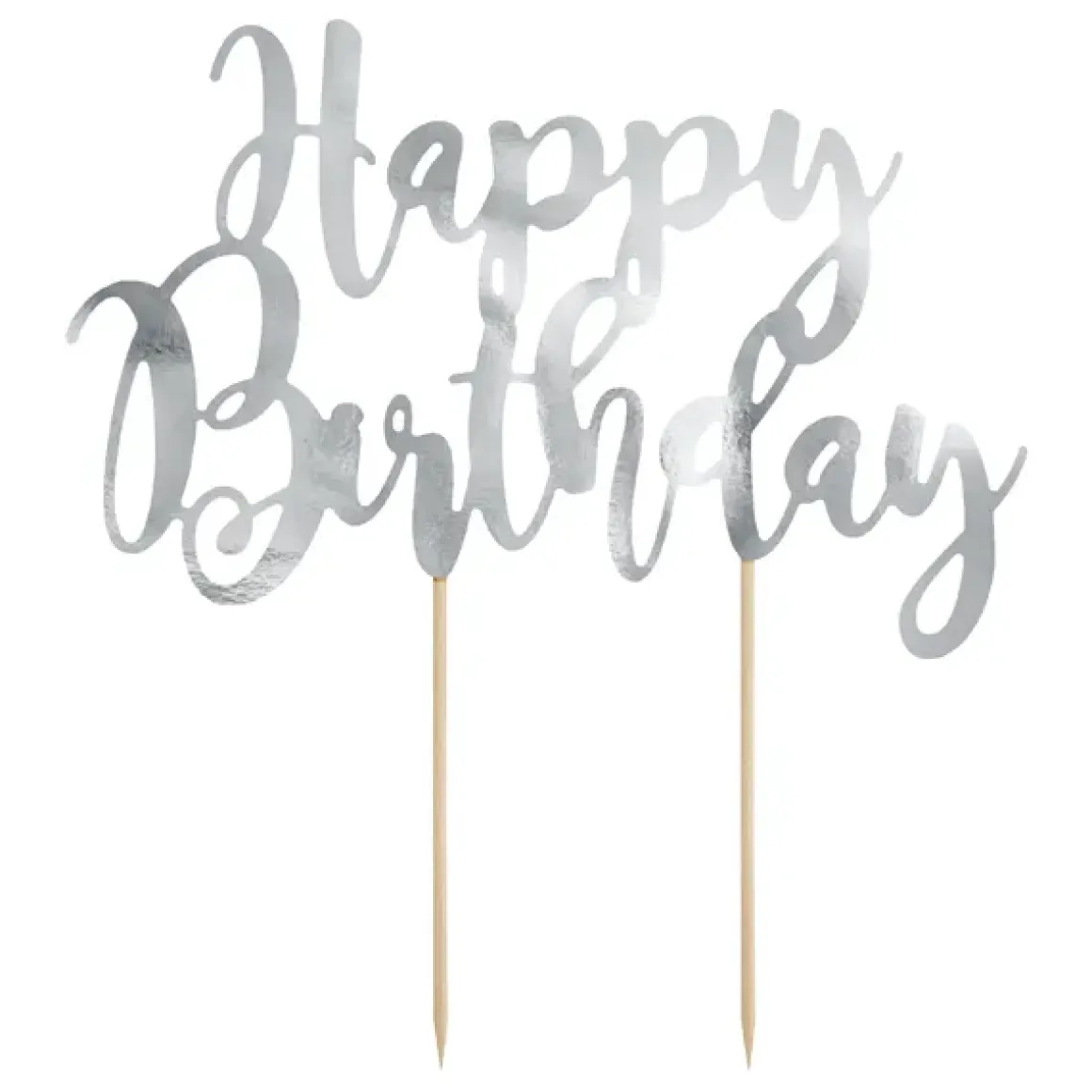 Cake toppers, happy birthday silver 22,5 cm