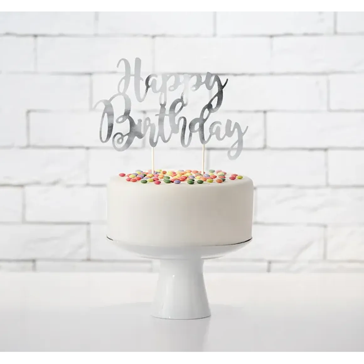 Cake toppers, happy birthday silver 22,5 cm