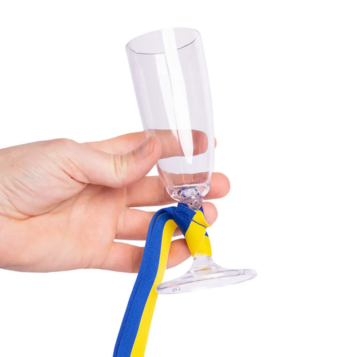 Champagneglas med blå gult band 22 cm