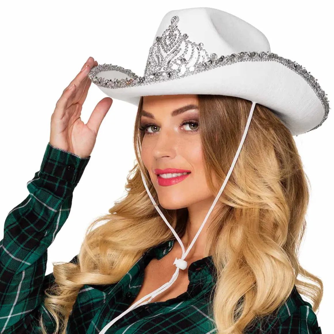 Cowboyhatt, tiara och glitter vit