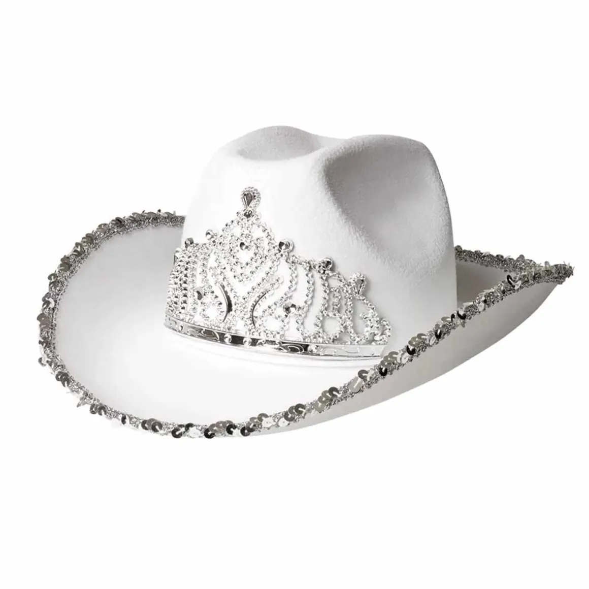 Cowboyhatt, tiara och glitter vit