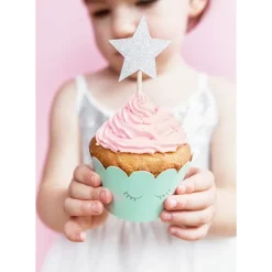 Cupcake toppers, stjärnor silver 6 st