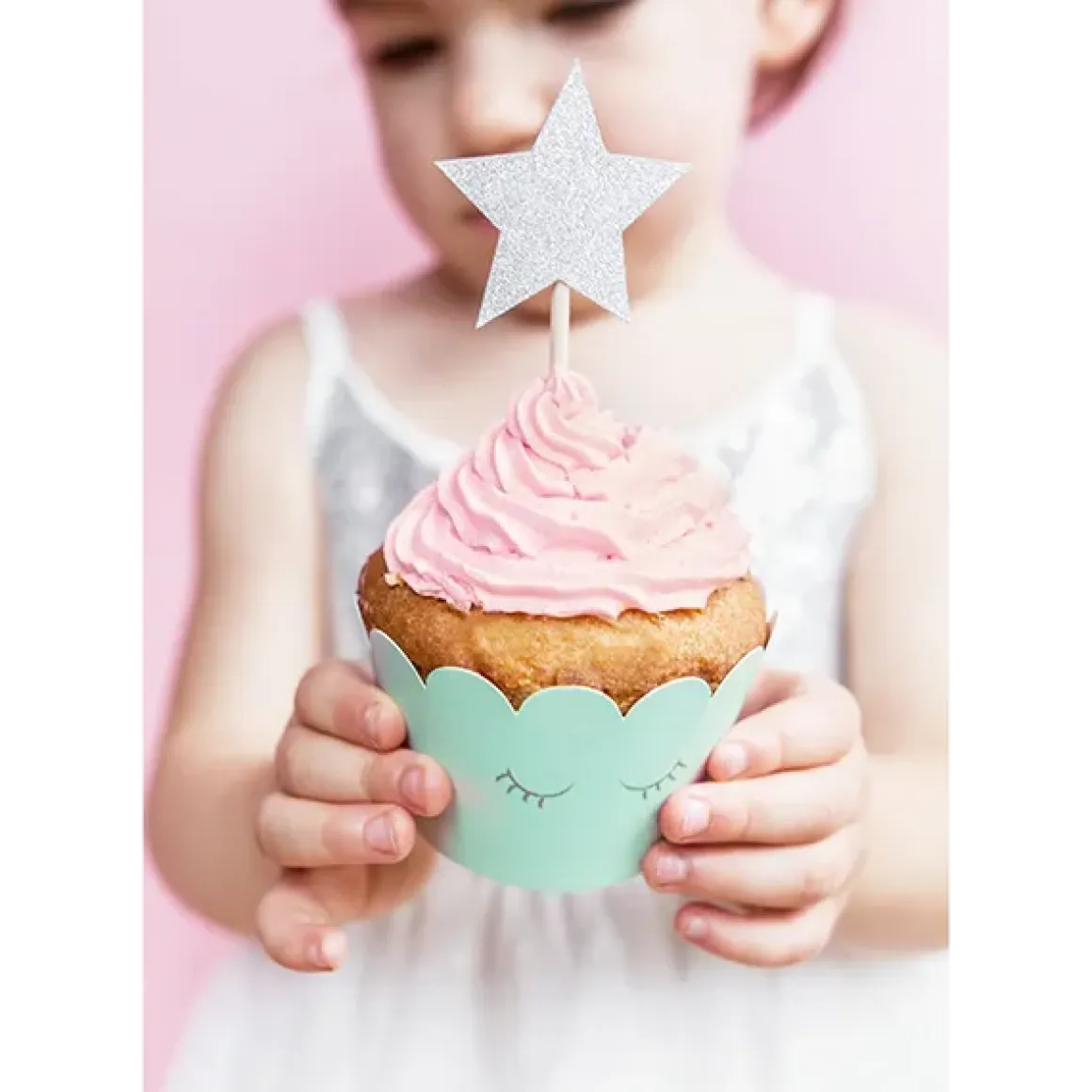 Cupcake toppers, stjärnor silver 6 st