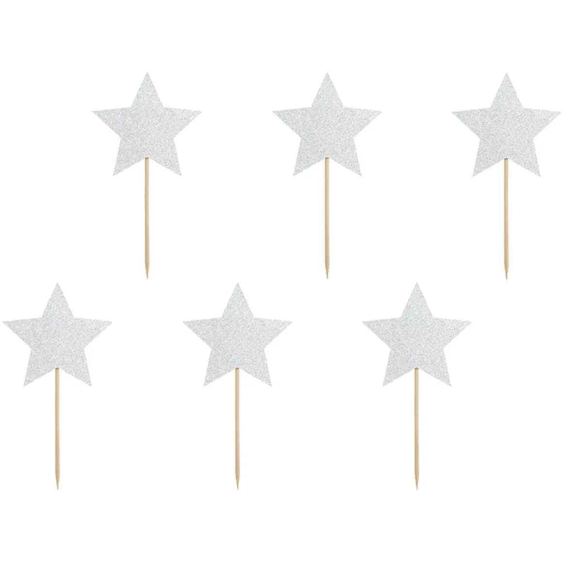 Cupcake toppers, stjärnor silver 6 st