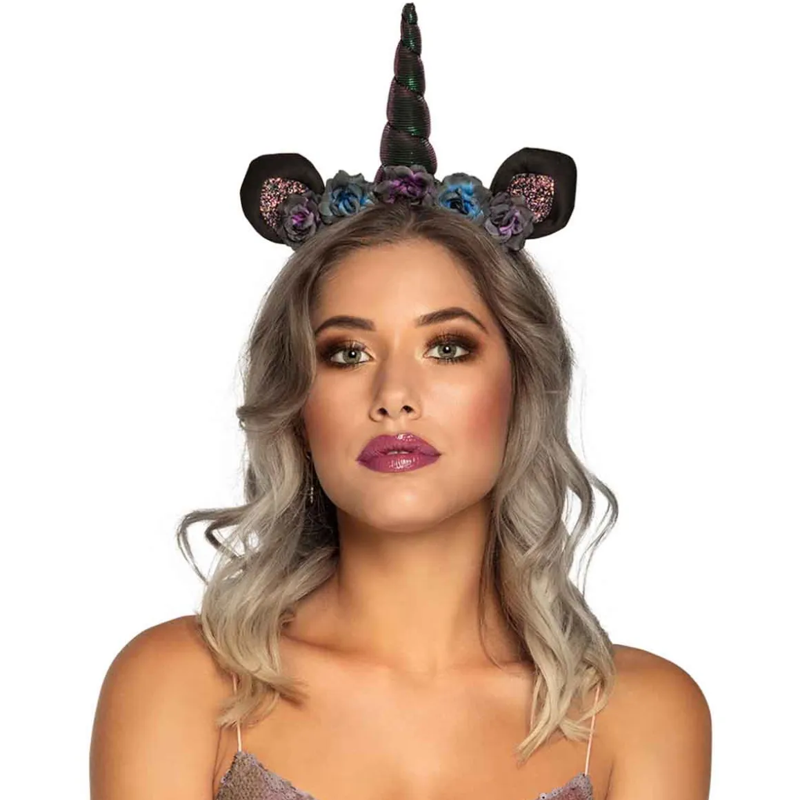 Diadem, enhörning svartglitter