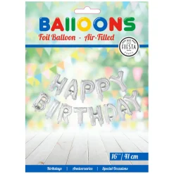 Folieballong, girlang happy birthday silver