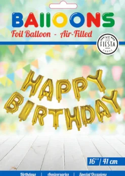 Folieballong, girlang happy birthday guld