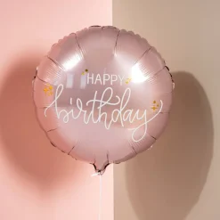Folieballong, happy birthday crème rose 45 cm