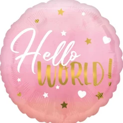 Folieballong, hello world rosa 43 cm