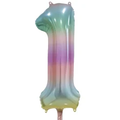 Folieballong, siffra 1 pastell regnbåge 86 cm