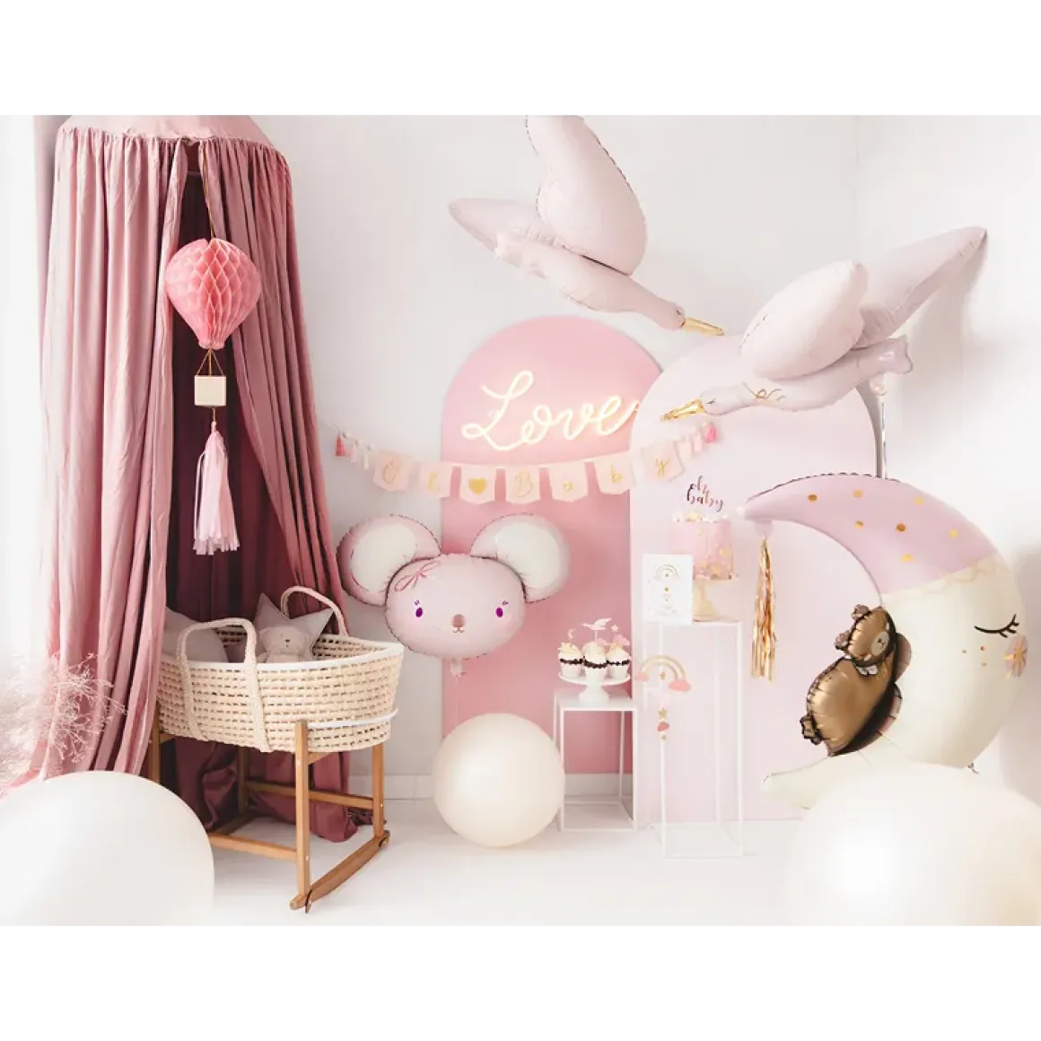 Folieballong, stork ljusrosa 103x60 cm