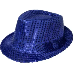 Glitterhatt, fedora blå