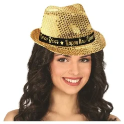 Glitterhatt, fedora guld happy new year