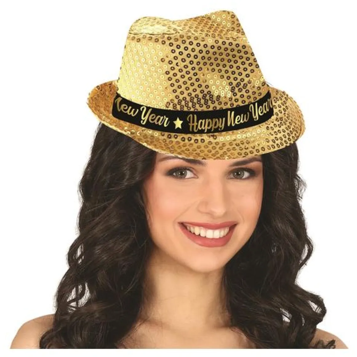 Glitterhatt, fedora guld happy new year