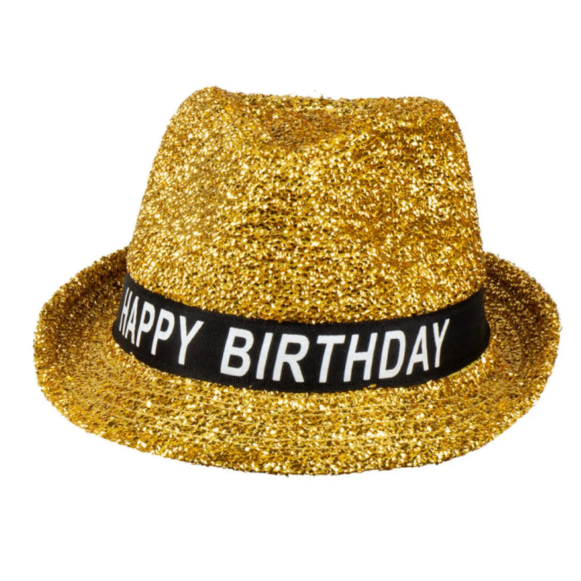 Glitterhatt, happy birthday guld