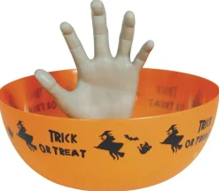 Godisskål med hand, trick or treat orange 25 cm