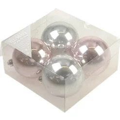 Julgranskulor, rosa & silver 4 st 8 cm