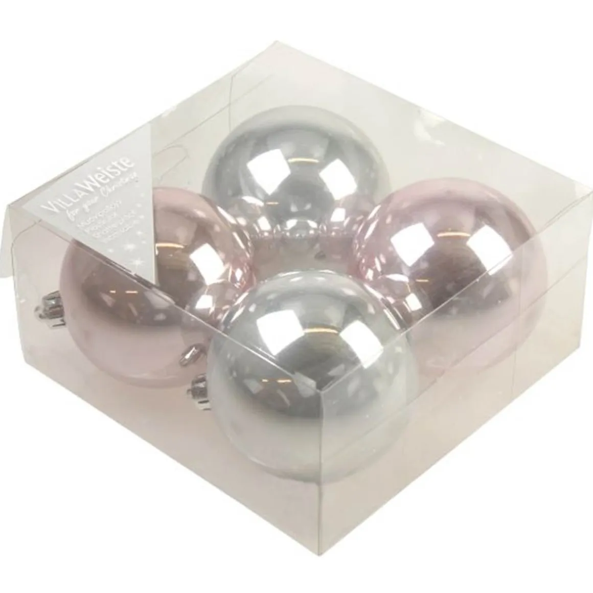 Julgranskulor, rosa & silver 4 st 8 cm
