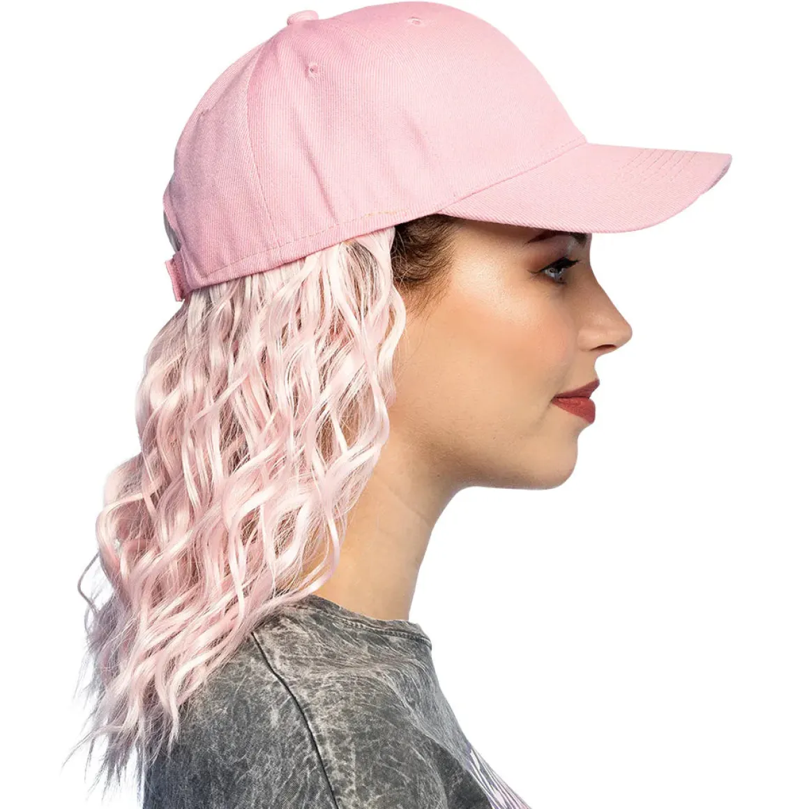 Keps med hår, rosa