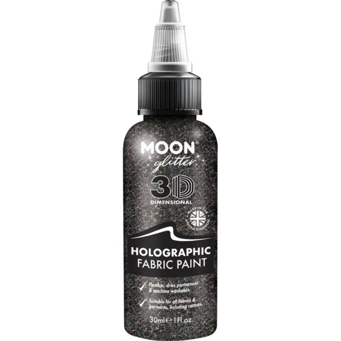Moon Glitter Holographic Glitter Fabric Paint, black 30 ml