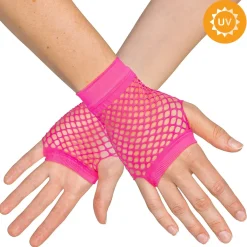 Näthandskar, neon rosa korta 80-tal