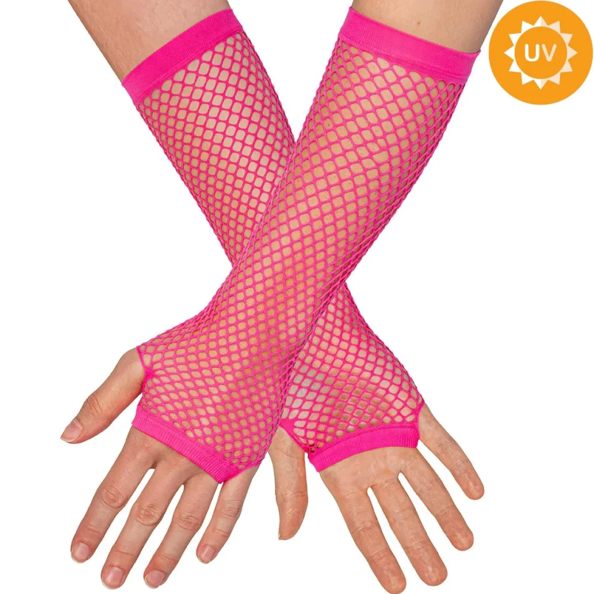 Näthandskar, neon rosa långa 80-tal