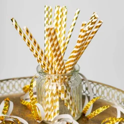 Papperssugrör, guld randig 20 st
