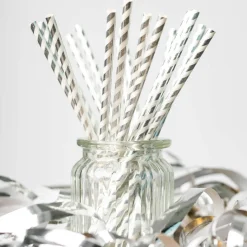 Papperssugrör, silver randig 20 st