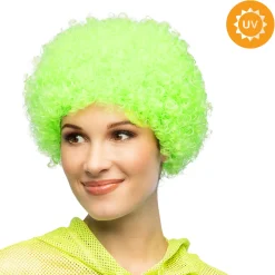 Peruk, curly neon grön