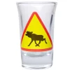 Snapsglas, varningsskylt älg