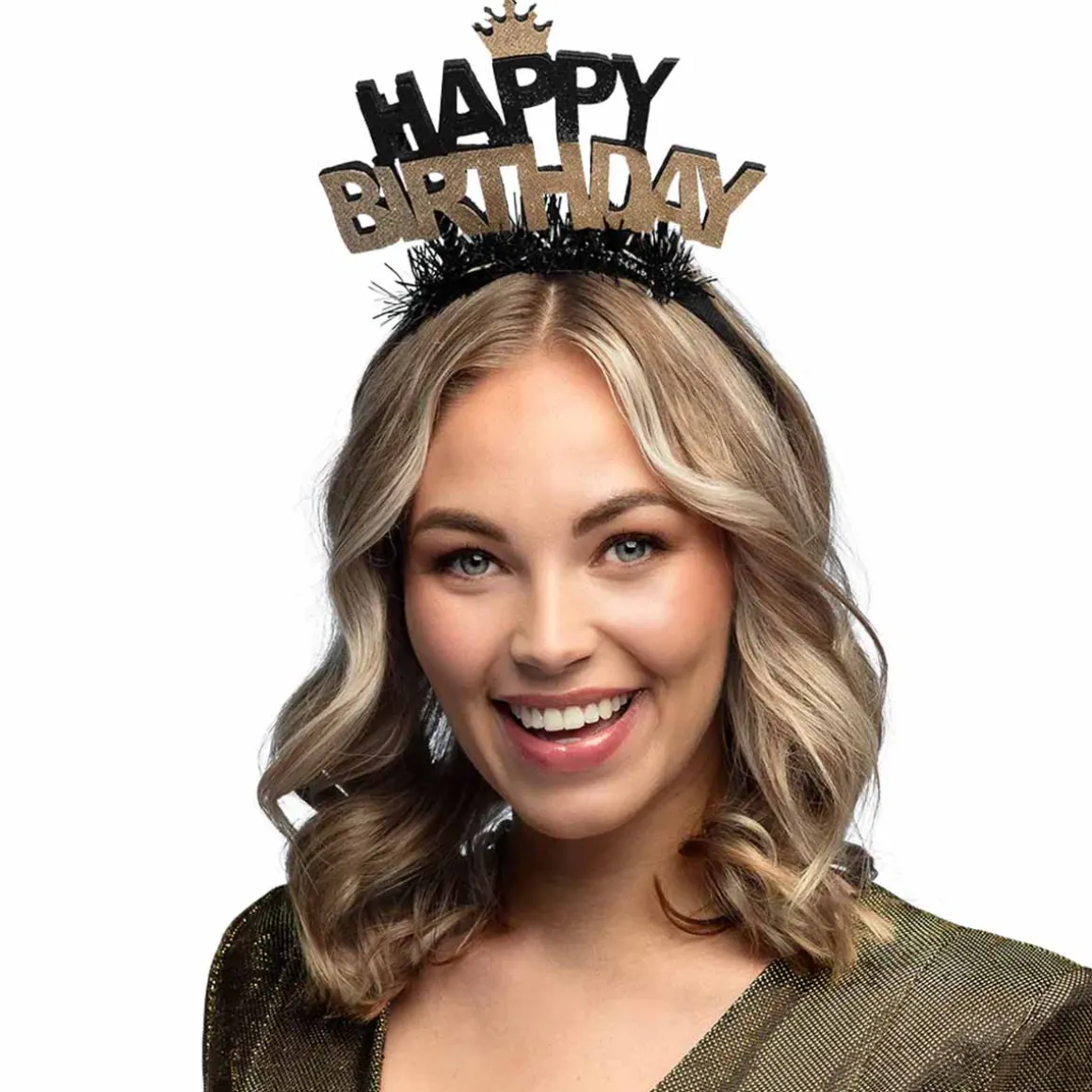 Tiara, happy birthday guld/svart