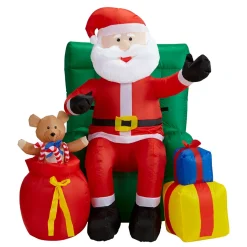 Uppblåsbar props, tomte i fotölj med julklappar 122 cm