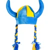 Vikingahjälm, blå/gul flätor
