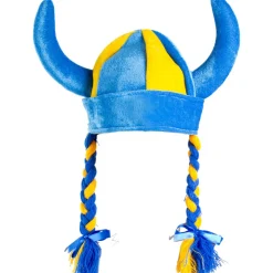 Vikingahjälm, blå/gul flätor